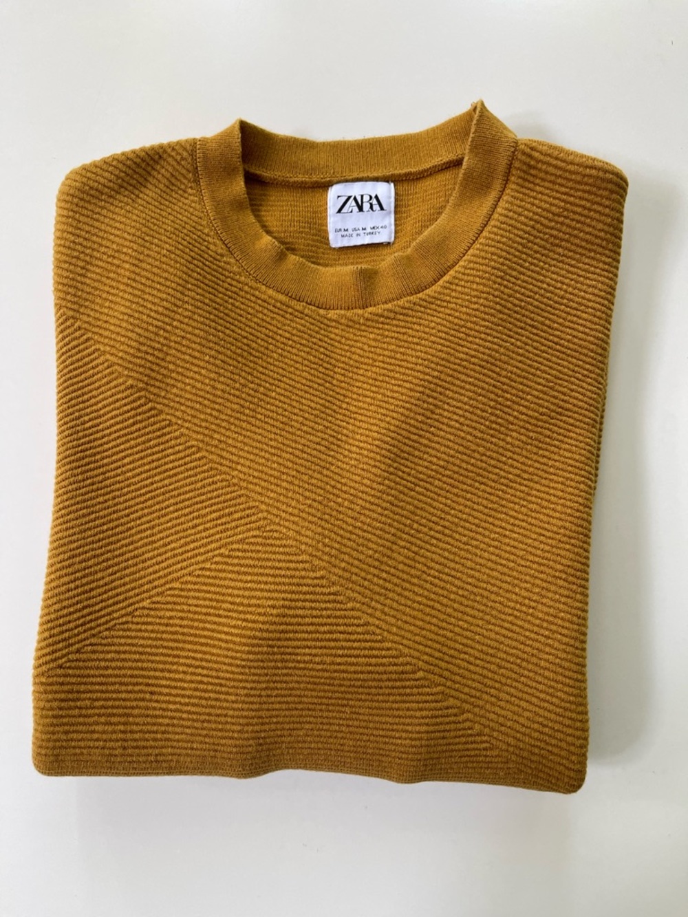 ZARA Men's Mustard Ribbed Crewneck Sweater size small